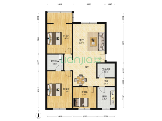 东街五巷18号 3室1厅2卫 121平方