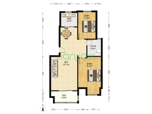 徐矿城紫薇园 2室1厅1卫 92平方