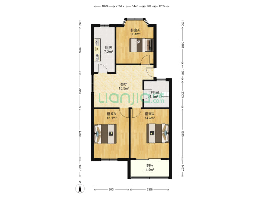 金色华庭北区 3室1厅1卫 86平方