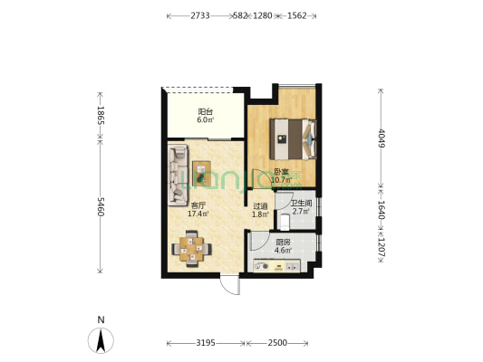 望海豪庭 1室1厅1卫 53平方