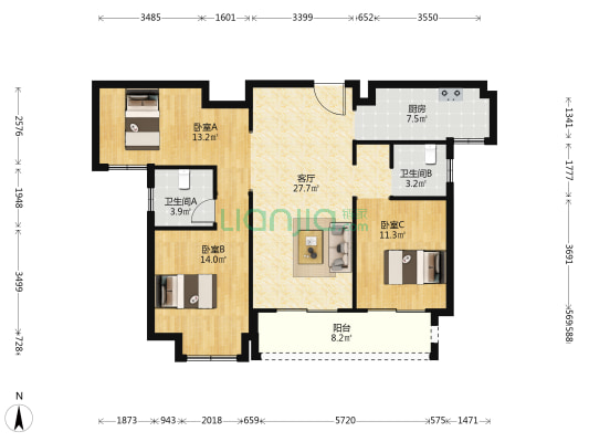 融创玖玺臺 3室1厅2卫 124平方