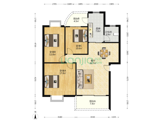 金雅居 3室1厅1卫 111平方