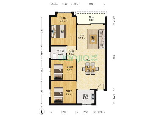 嘉碧路 3室1厅1卫 87平方
