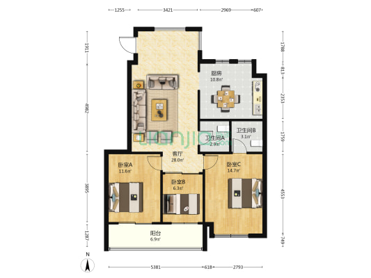 盛世豪门 3室1厅2卫 96平方