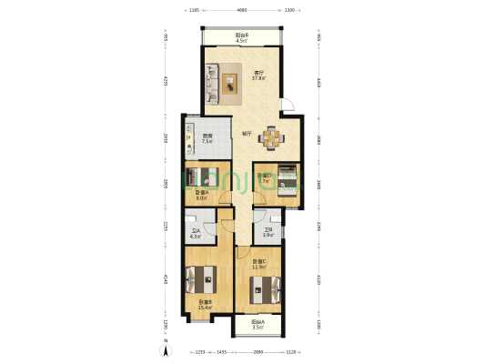 东盛花园 4室1厅2卫 118平方