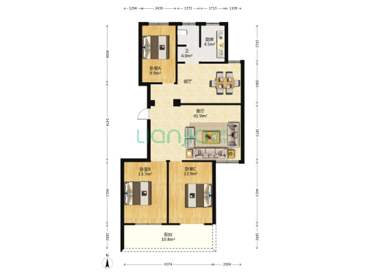 锦绣华林 3室1厅1卫 122平方