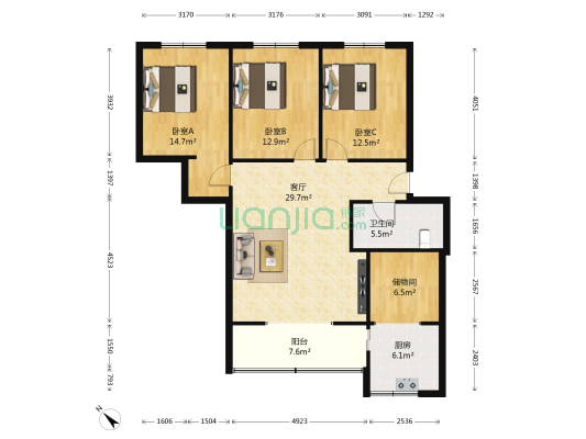 同心苑(金牛) 3室1厅1卫 110平方