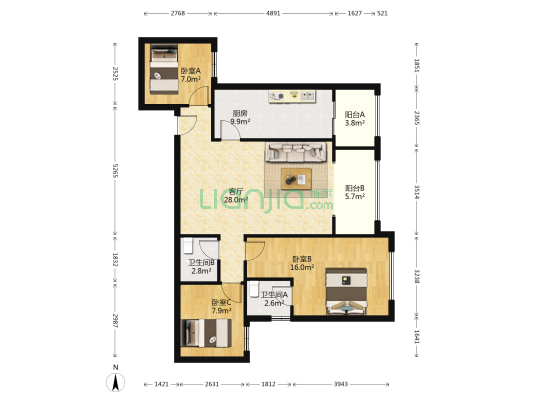 愿景河之洲微风岸 3室1厅2卫 87平方