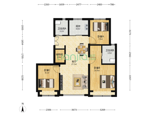 保利锦上 3室1厅2卫 113平方