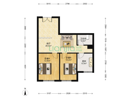 南方大厦 2室1厅1卫 81平方