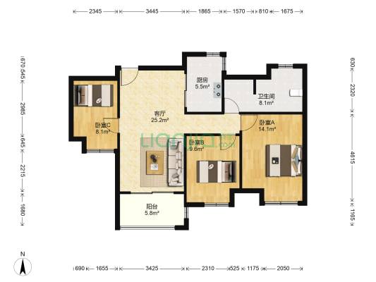 九龙仓风华里 3室1厅1卫 99平方