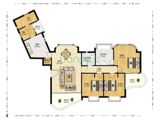 海怡别墅(公寓) 3室1厅2卫 204平方