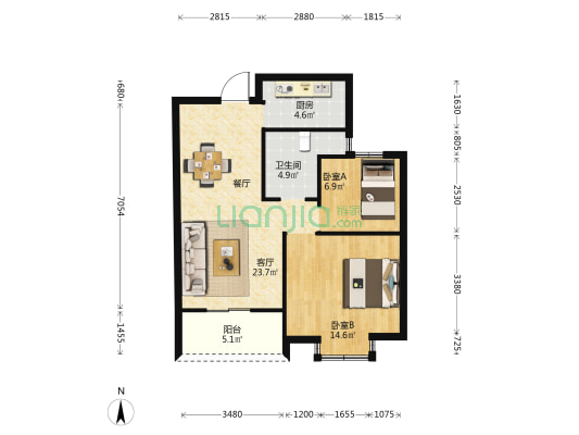 邻湖嘉园2期 2室1厅1卫 74平方