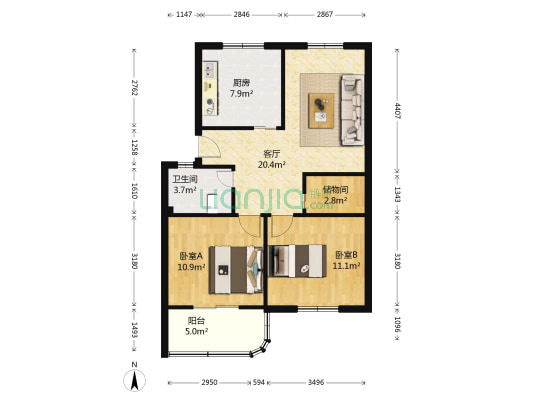 南苑小区 2室1厅1卫 72平方