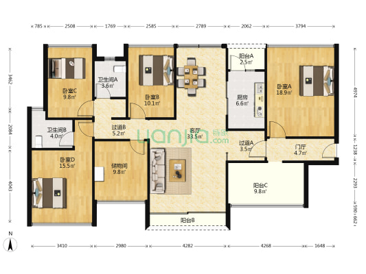 风临域 4室1厅2卫 129平方