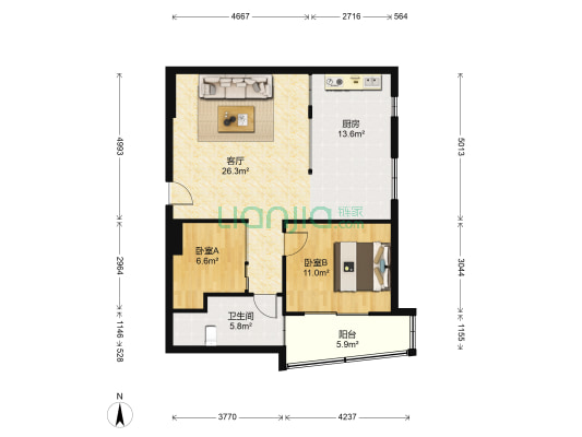 鹭江新城三期 2室1厅1卫 85平方