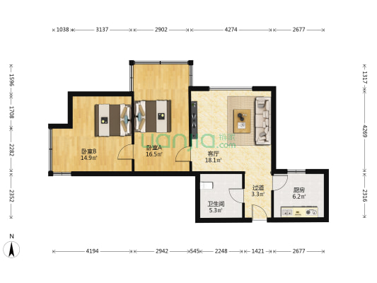 街道文化站小区（盐场路） 2室1厅1卫 87平方