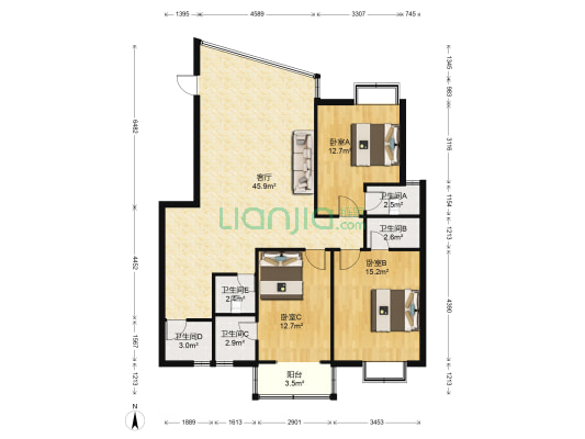 名仕康城 3室1厅5卫 120平方