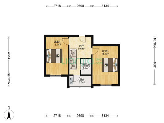 福临小区 2室1厅1卫 54平方