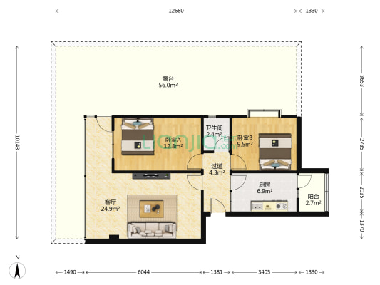 兰州建筑机械厂家属院 2室1厅1卫 66平方