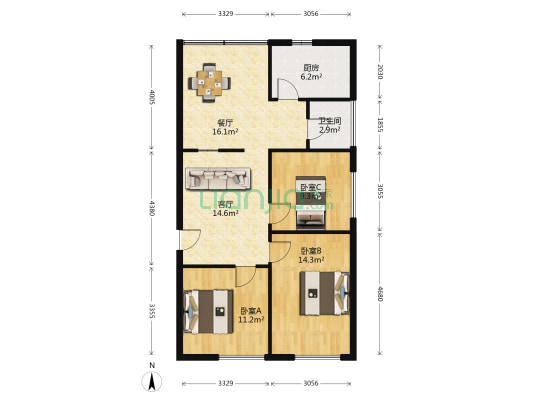 凤凰西大道111号 3室2厅1卫 91平方