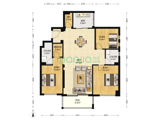 蔡桥商贸大厦 3室1厅2卫 139平方