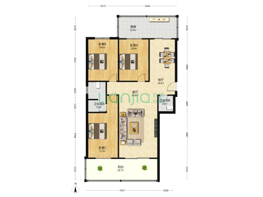 翔翼路9号 3室2厅2卫 137平方