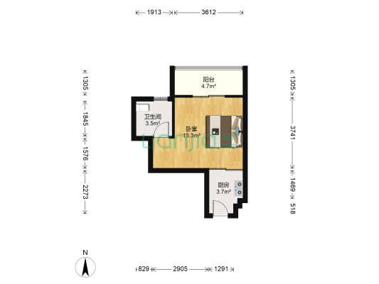 蔚蓝观邸四期 1室0厅1卫 36平方