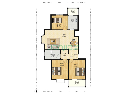 靖江雅园 3室1厅1卫 114平方
