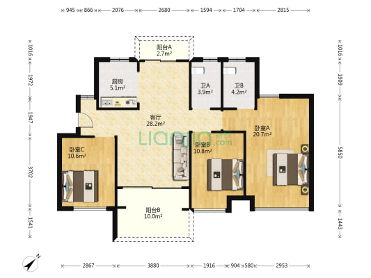 广佛颐景园 3室1厅2卫 113平方