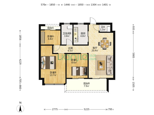 广宇锦上文澜 3室1厅2卫 89平方
