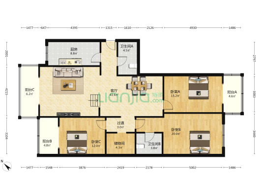 绿岸嘉苑 3室1厅2卫 153平方
