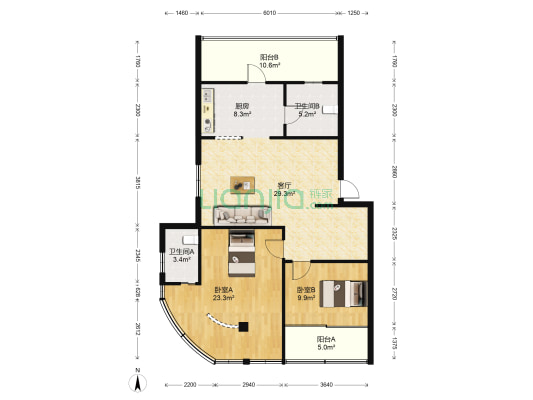 西寺弄2号 2室1厅2卫 109平方
