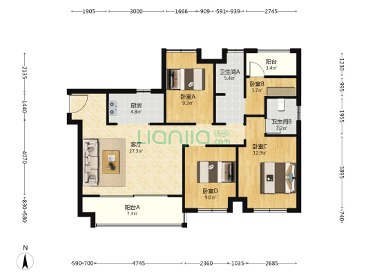 华远碧桂园海蓝城二期 4室1厅2卫 113平方