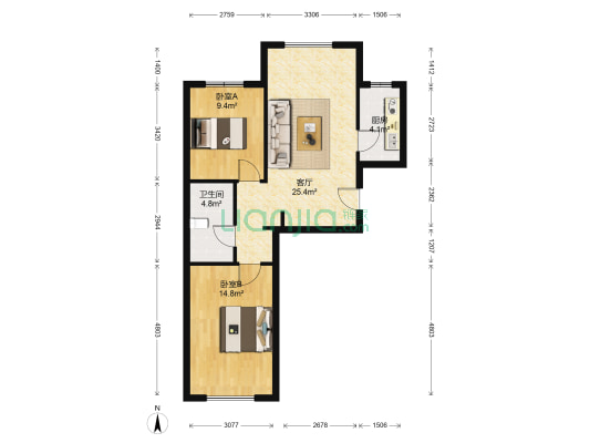 万奕学院派 2室1厅1卫 80平方