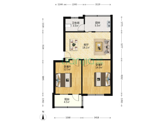 尹家坝路西 2室1厅1卫 66平方