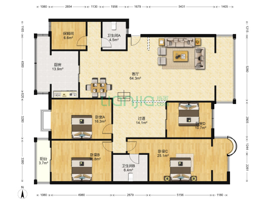 学府花苑 4室1厅2卫 201平方