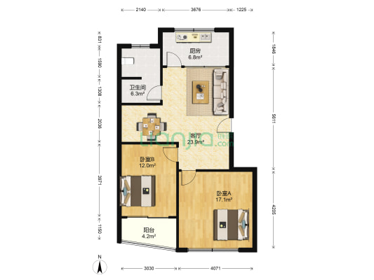 御景龙城 2室1厅1卫 93平方
