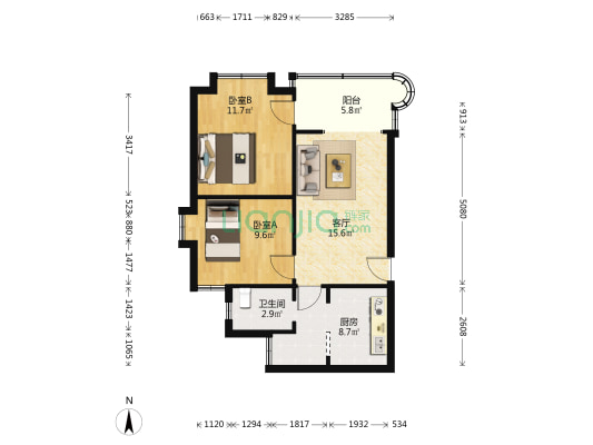 洋河一村四海小区 2室1厅1卫 62平方