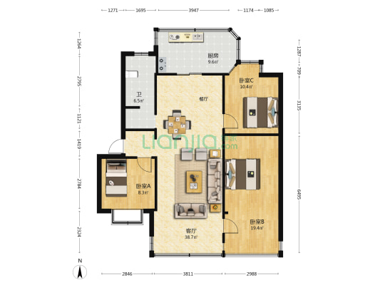 钱局街130号 3室1厅1卫 110平方