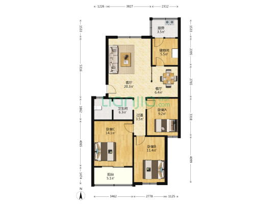 城东南路60号院 3室2厅1卫 100平方
