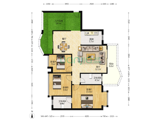 上河坊商业城Q13区 3室1厅2卫 115平方