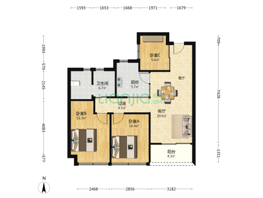 山澜桂语轩 3室1厅1卫 89平方