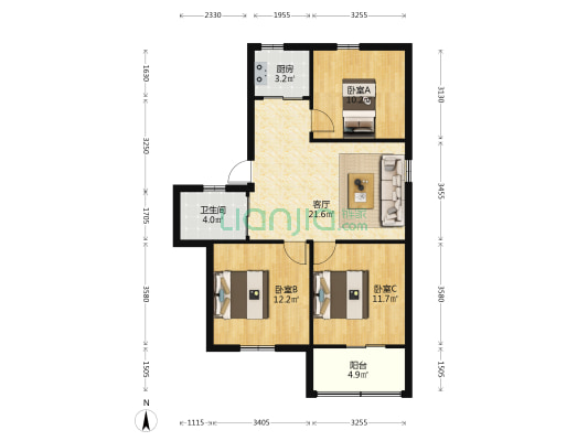 五里综合楼 3室1厅1卫 85平方