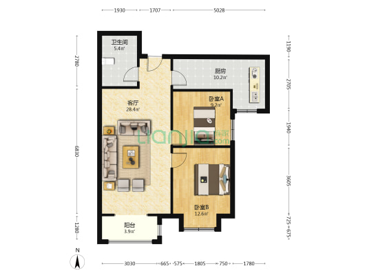 南向格局 楼层好 视野宽阔 适合居住-户型图