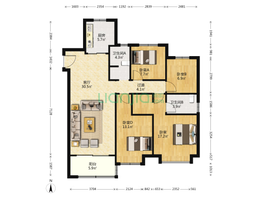 和峰南岸 4室1厅2卫 134平方