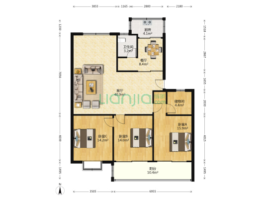 府升小区 3室2厅1卫 136平方