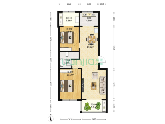 荣华苑小区 2室2厅1卫 98平方