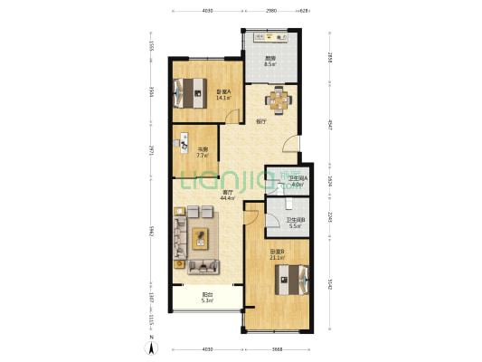 爱琴海公寓 3室1厅2卫 128平方