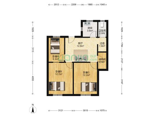 湖南有色金属研究院第一生活区 3室1厅1卫 71平方